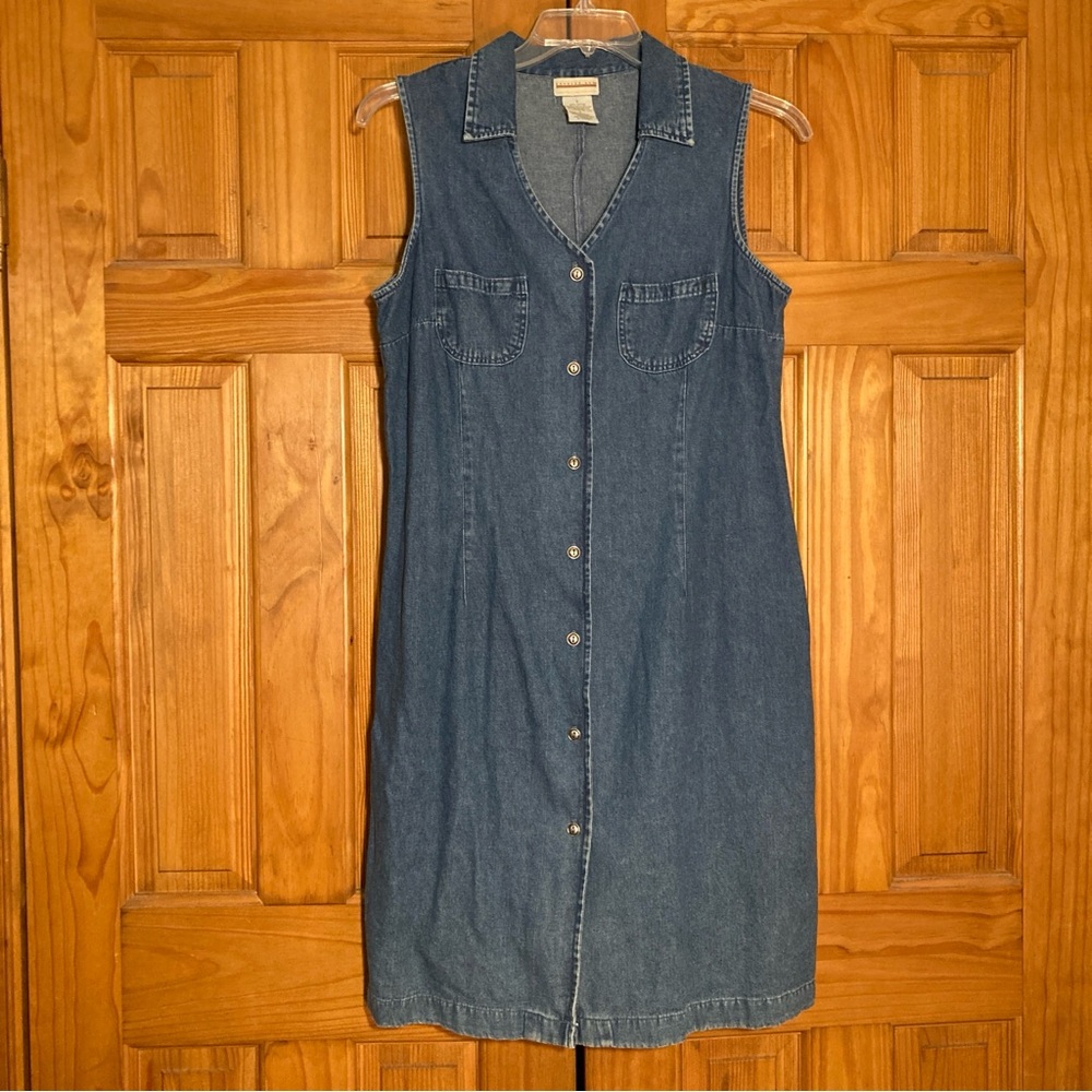 NWOT Expressions Vintage 90s Dress Denim Sleeveless Midi Blue Size L (#2)